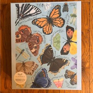 Butterfly & Moth Art Puzzle Box - Blue Background, Orange & Black Accents
